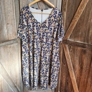Overworety Short Sleeve Pullover V-Neck Paisley Plus Size‎ Dress Size 4X Stretch